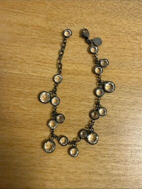 Roberta Chiarella clear crystal circle charm bracelet gunmetal silver gray chain
